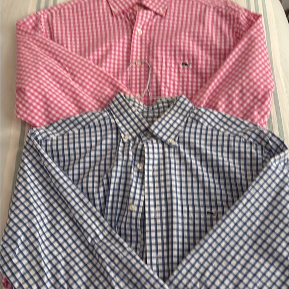 Vineyard Vines (1)Pink checkered and (1) navy checkered  Button Down Shirts